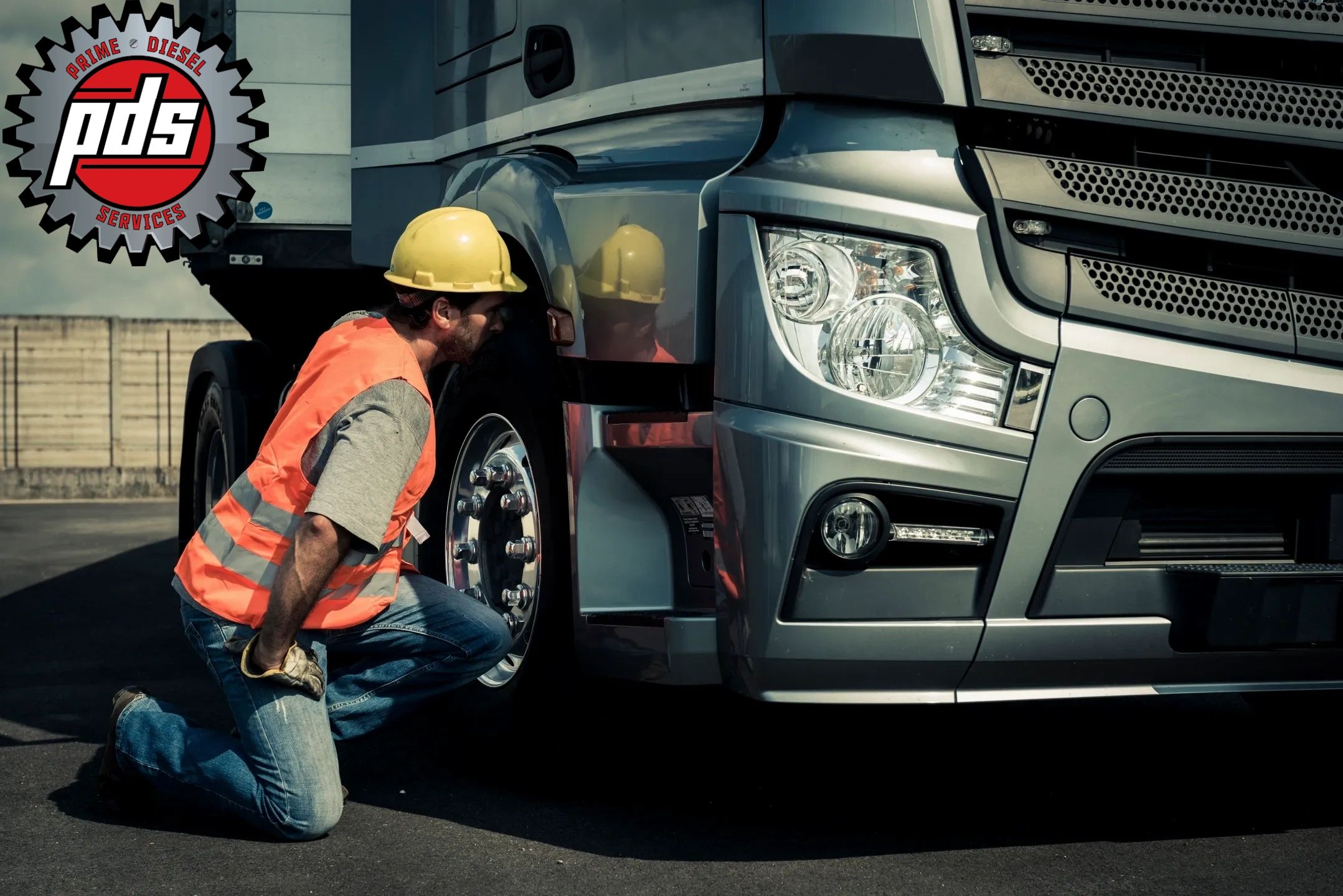 Prime Diesel Services mechanic inspecting commercial truck